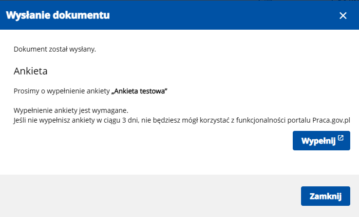 komunikat wymagana ankieta poprawny