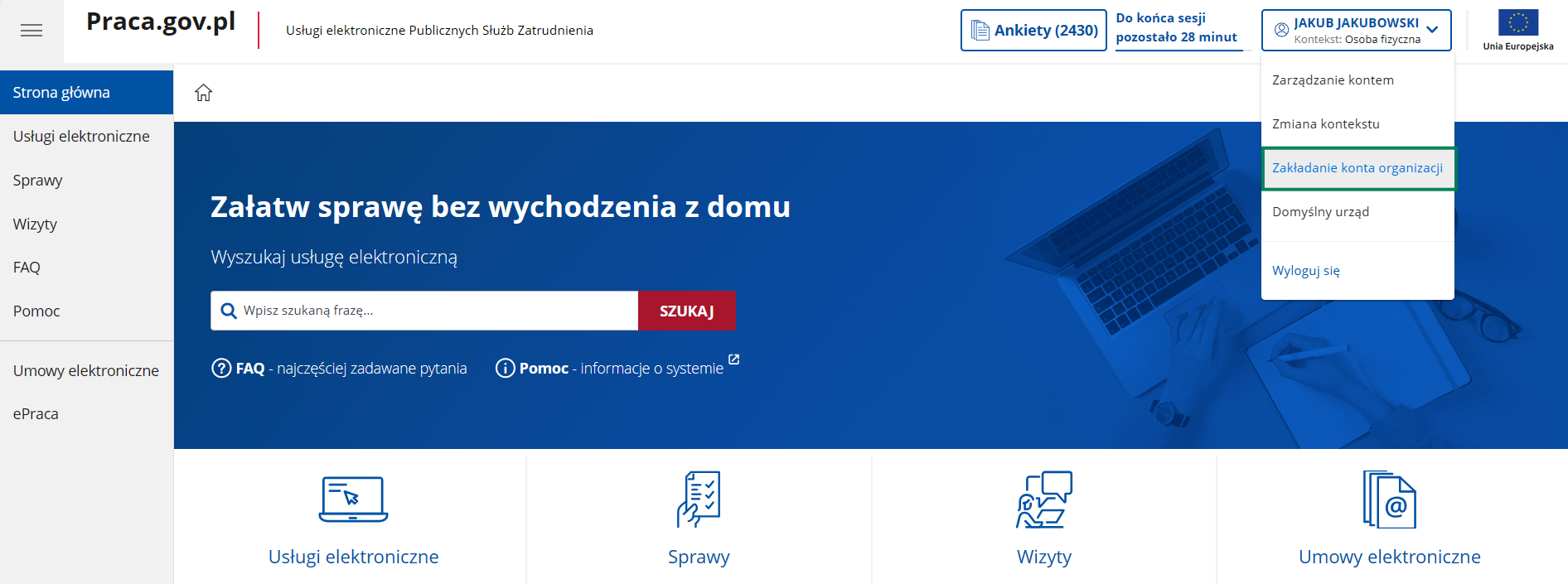 IK zakładanie konta organizacji